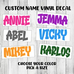 Graffiti Custom Name Decal Permanent Vinyl Text Lettering Sticker Customized for Organiser, Bottles, Cups, Laptop, Luggage, Car, Truck, Window, Wall