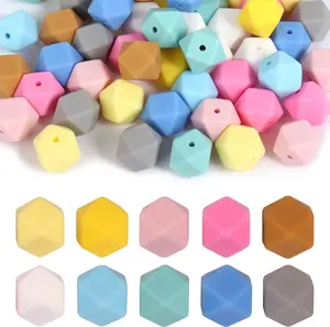 60 count  Beads, 14mm Hexagon  Beads Bulk Assorted Rubber Large Polygonal  Loose Beads for  Lanyards Bracelet Necklace  Making DIY Craft