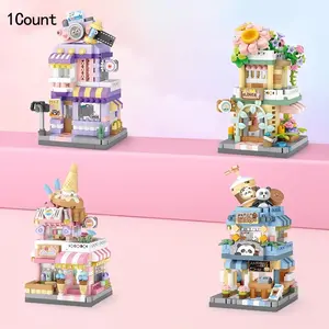 LOZ Lizhi Street View Microblock Small Particle Children's Toy Cute Model Mini Decoration Gift Micro Diamond Street View - Ice Cream Shop Building Blocks Set