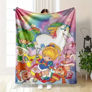 Rainbow Brite Starlite & Sprites Retro 80s Cartoon Fan Gift Flannel Blanket Colorful Rainbow Star Art Print Soft Warm Cozy Lightweight Throw Ideal for Bedroom Sofa Office Travel Gift Decor Use tiktokshopspringglowup