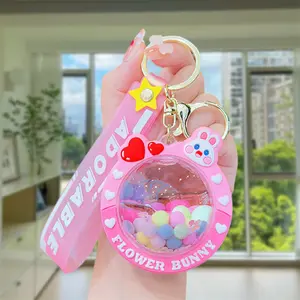 【Quick delivey】 Cute Flower Bunny Cartoon Keychain with Colorful Beads & Heart Charms - Pink Rabbit Pendant for Backpacks, Keys, or Gifts, Rabbit Accessories