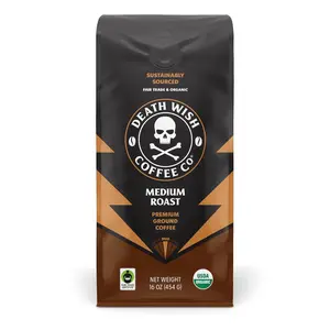 Death Wish Coffee, Organic and Fair Trade Medium Roast Ground Coffee, 16 Ounce (Pack of 1) Herbal Kidney Health Tea Cold Brew Coffee Concentrate Brownie Batter ashwagandha  coffee coffee drink Mushroom Coffee Brew Mushroom Coffee Add-on Double