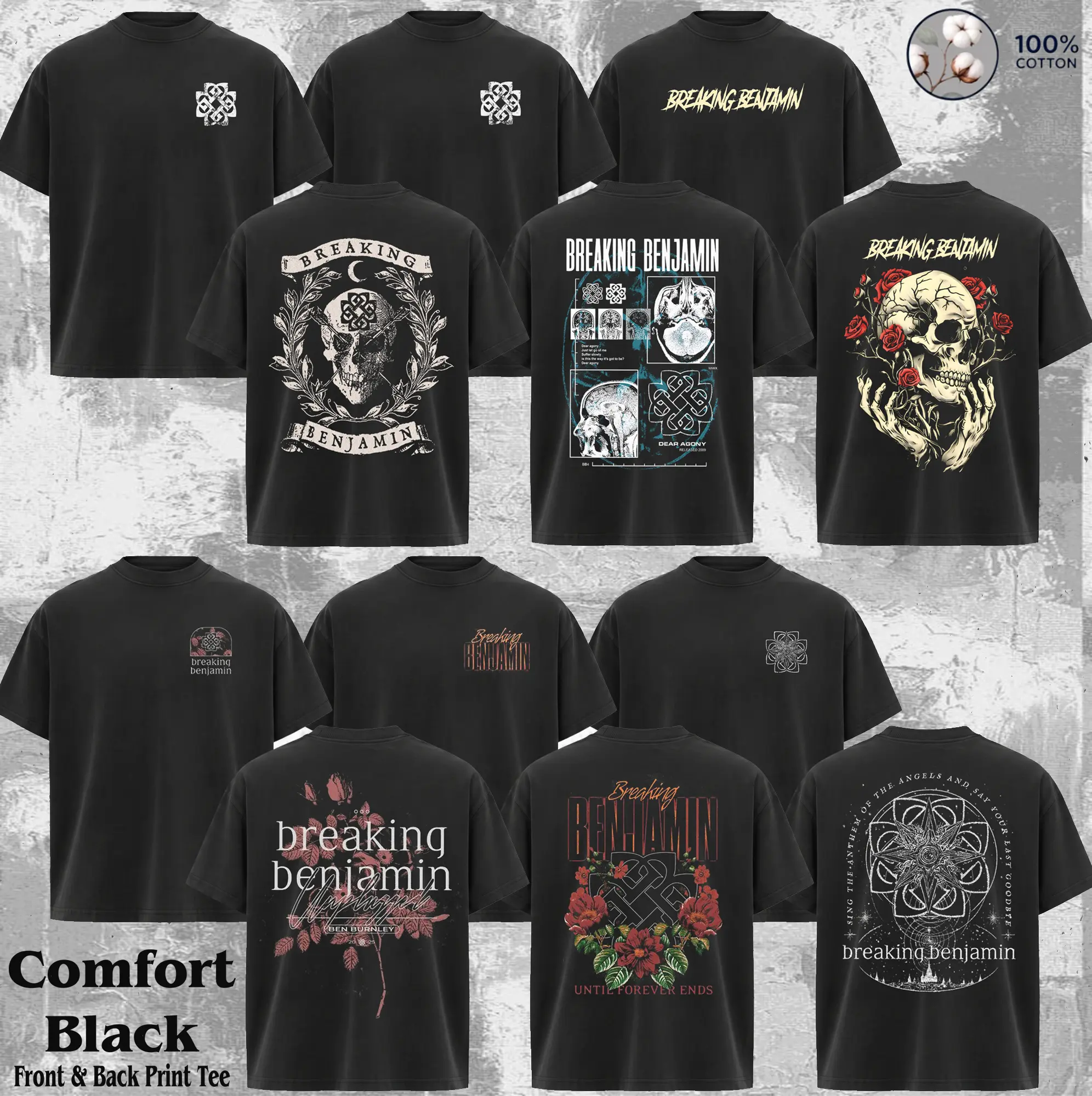 [Collection] Breaking Benjamin Vintage Metal Rock Band Short-Sleeve T-Shirt - Retro Fitted Crewneck Top, 90s Grunge Aesthetic, Alternative Band Merch, Casual Streetwear Tshirt Menswear Classic Graphic