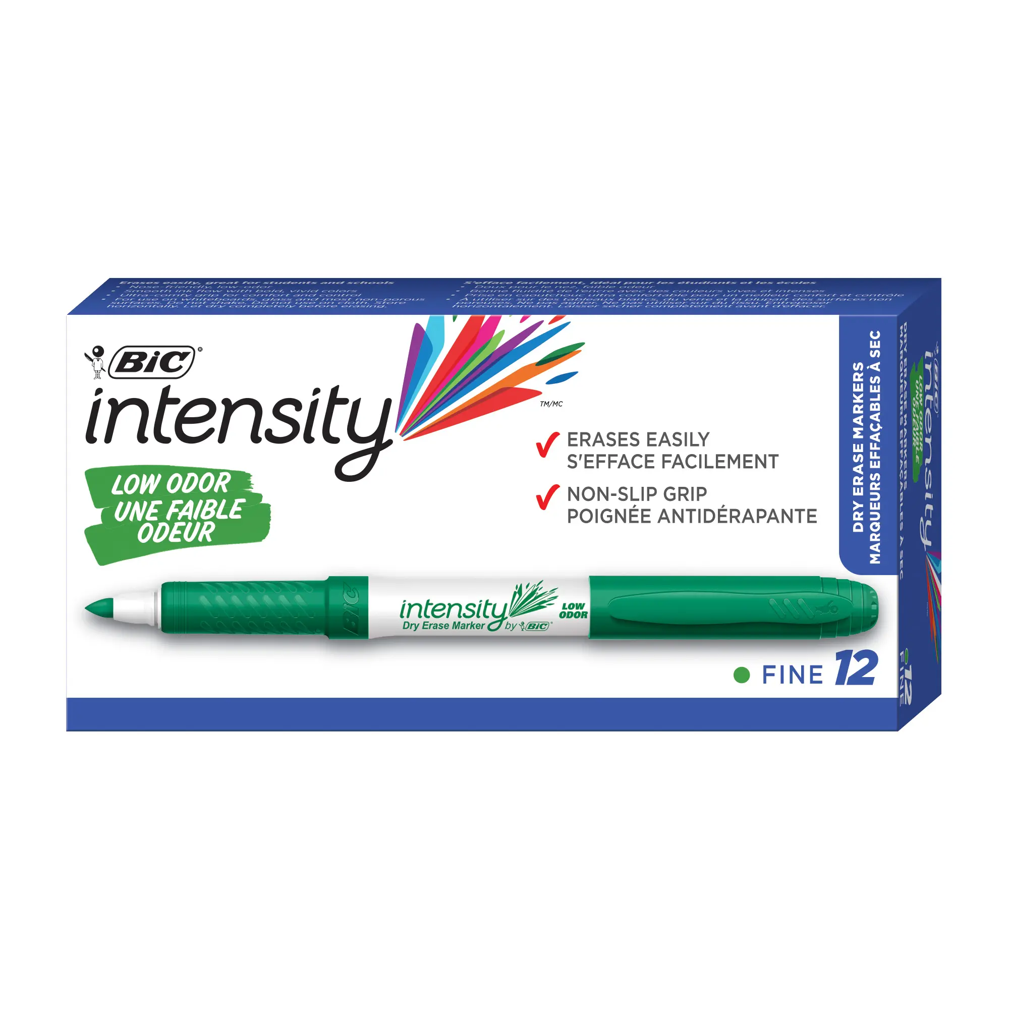 BIC Intensity Green Fine-Tip Low Odor Dry Erase Markers, 12-Count Set with Erasable Ink for School/Office Whiteboards (Dry Erase Pen Markers & Highlighters Category)
