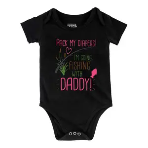 Fishing With Daddy Print Bodysuit, Casual Short Sleeve Romper, Baby  Outdoor ClothingB1108-009