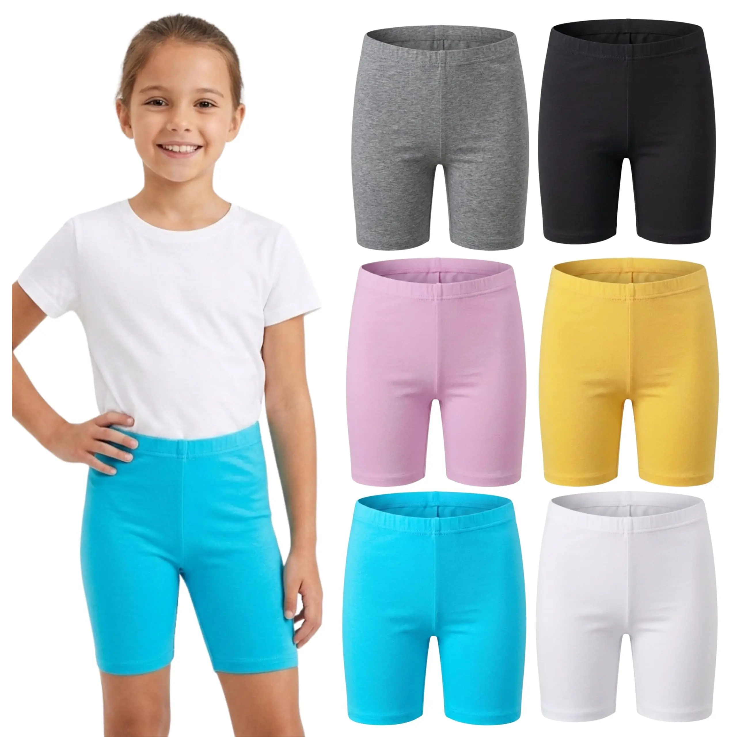 MISS POPULAR Girls Biker Shorts 6-Pack – Soft Cotton Polyester Blend with Elastic Waistband, Stretch Shorts (Sizes 4–16)