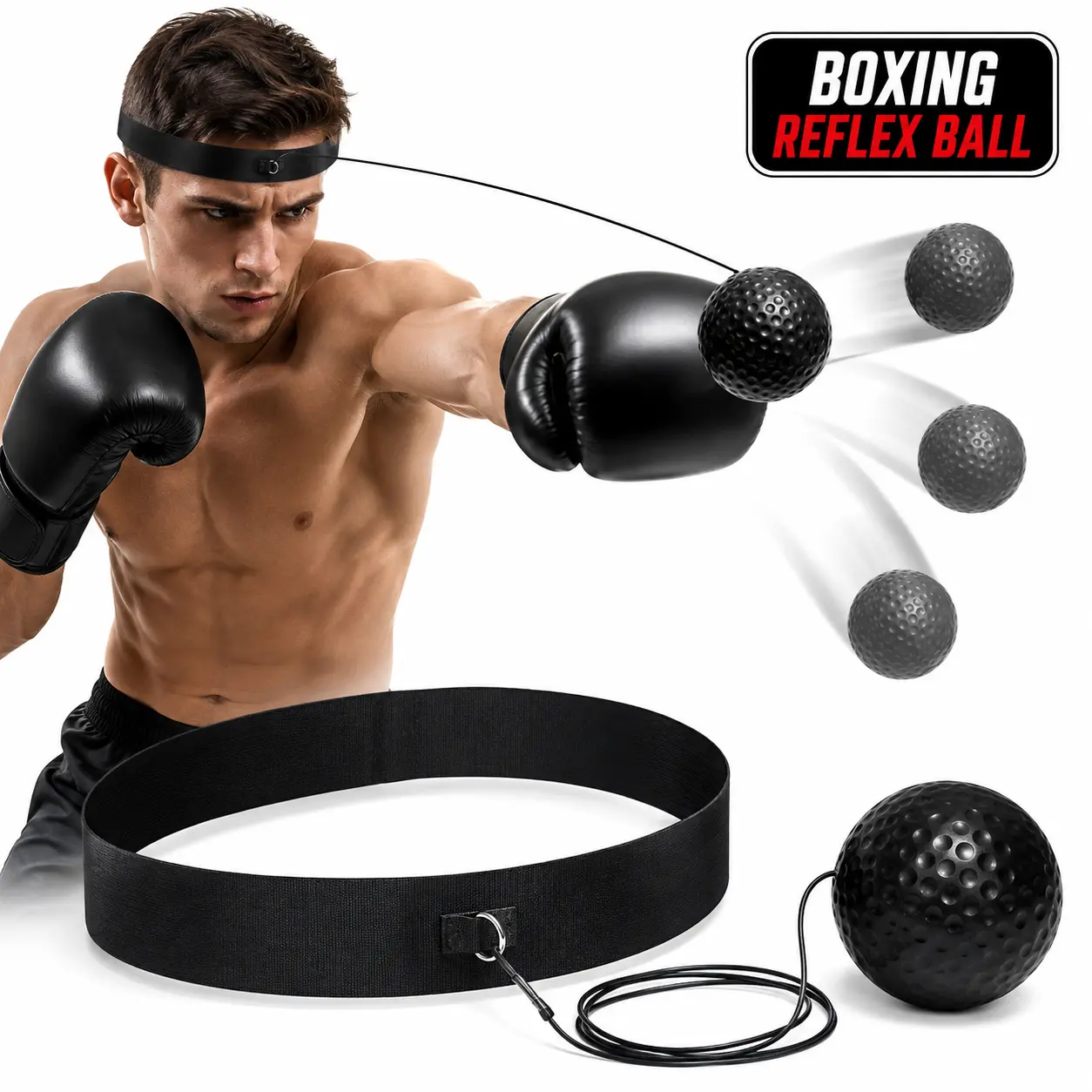 Boxing Reflex Ball Headband, Adjustable Punching Training Ball with Elastic Cord for Hand-Eye Coordination, Timing & Speed Practice