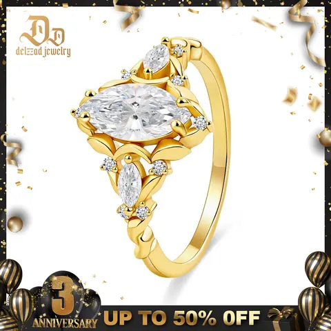 【exclusive in livestream】Delzzad 1ct Vintage Marquise Engagement Ring Synthetic Moissanite Ring Jewelry S925 Perfect Birthday Engagement Wedding Anniversary Christmas Gift