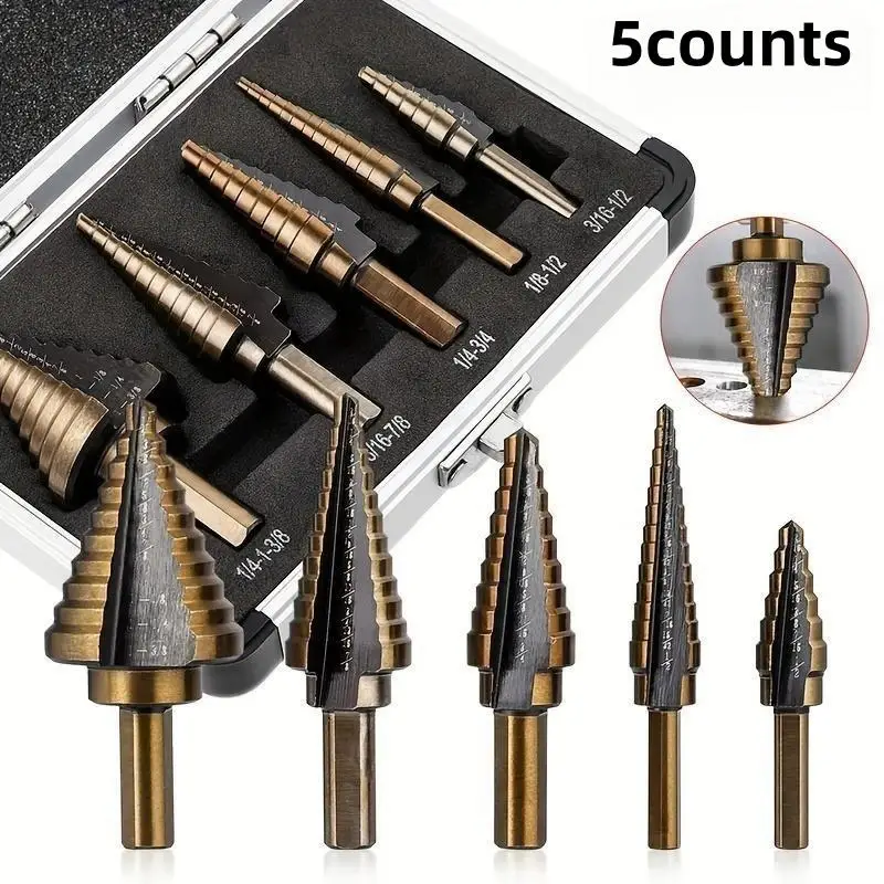 Titanium Step Drill Bit Set, Durable & Multifunctional & High Efficiency Step Drill Bit Set, Power Tool Accessories for Wood & Metal
