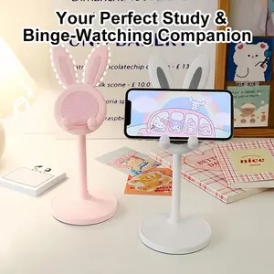 Cute Rabbit Phone Stand Set 2 Pcs Adjustable Height Stable Grip Portable Universal Holder  for Desk,  Kitchen, Office, Travel(Pink + White )