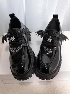 Women's Fashionable Chain Decor Plain Platform Loafers, Casual Star & Wing Design Platform Loafers For Daily Wear