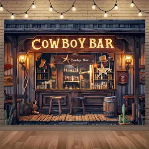 Cowboy Bar Backdrop – Western Saloon Theme Wall Hanging for Rustic Bar, Man Cave, or Party Decoration