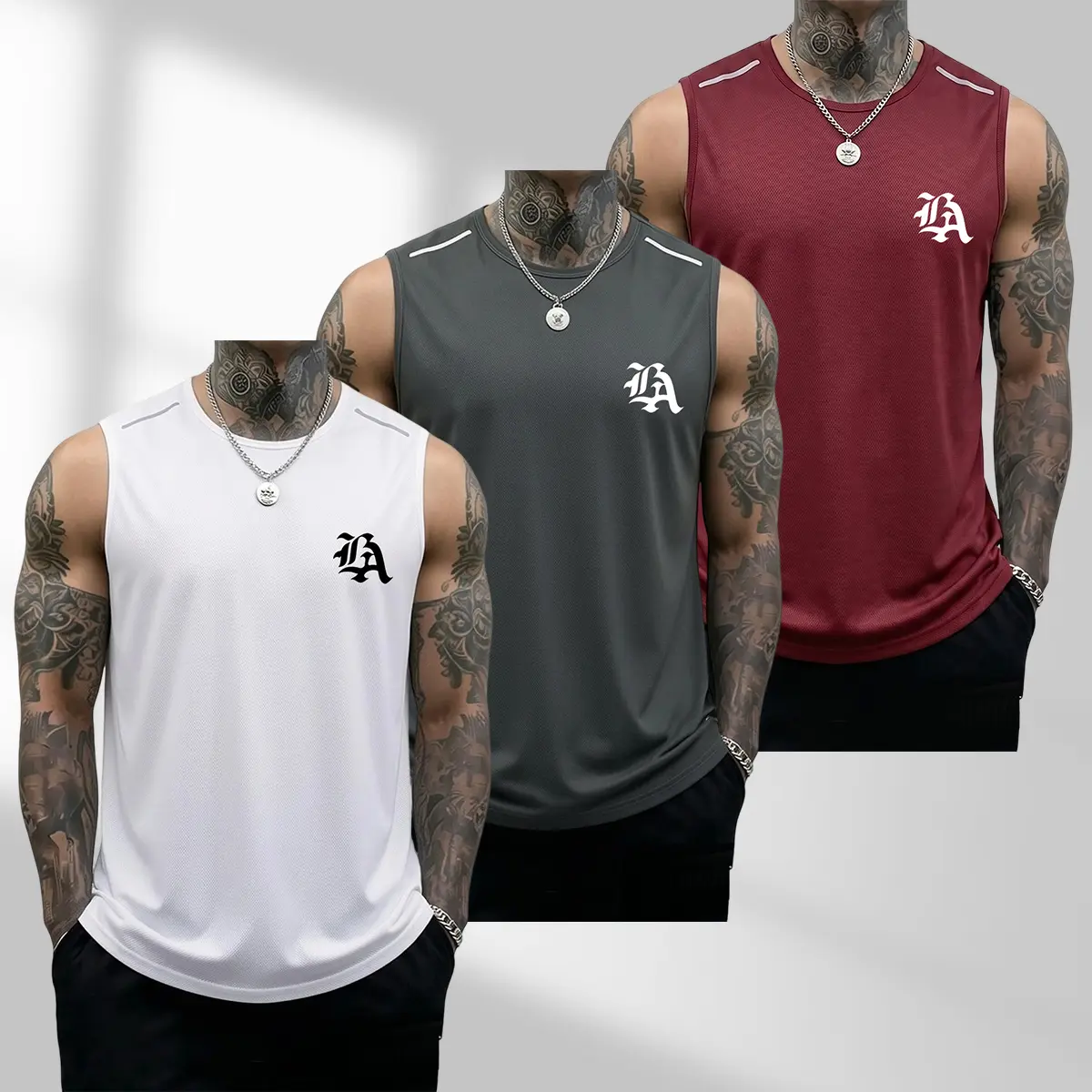Men's 3PCS Polyester Pull-On Sports Tank Tops - Casual Soft Sleeveless Muscle Tees, Solid Color Summer Athletic Apparel, Pull-On Wear for Bodybuilding, Father’s Day Gift Option, XXL Size Mens Tops Vest