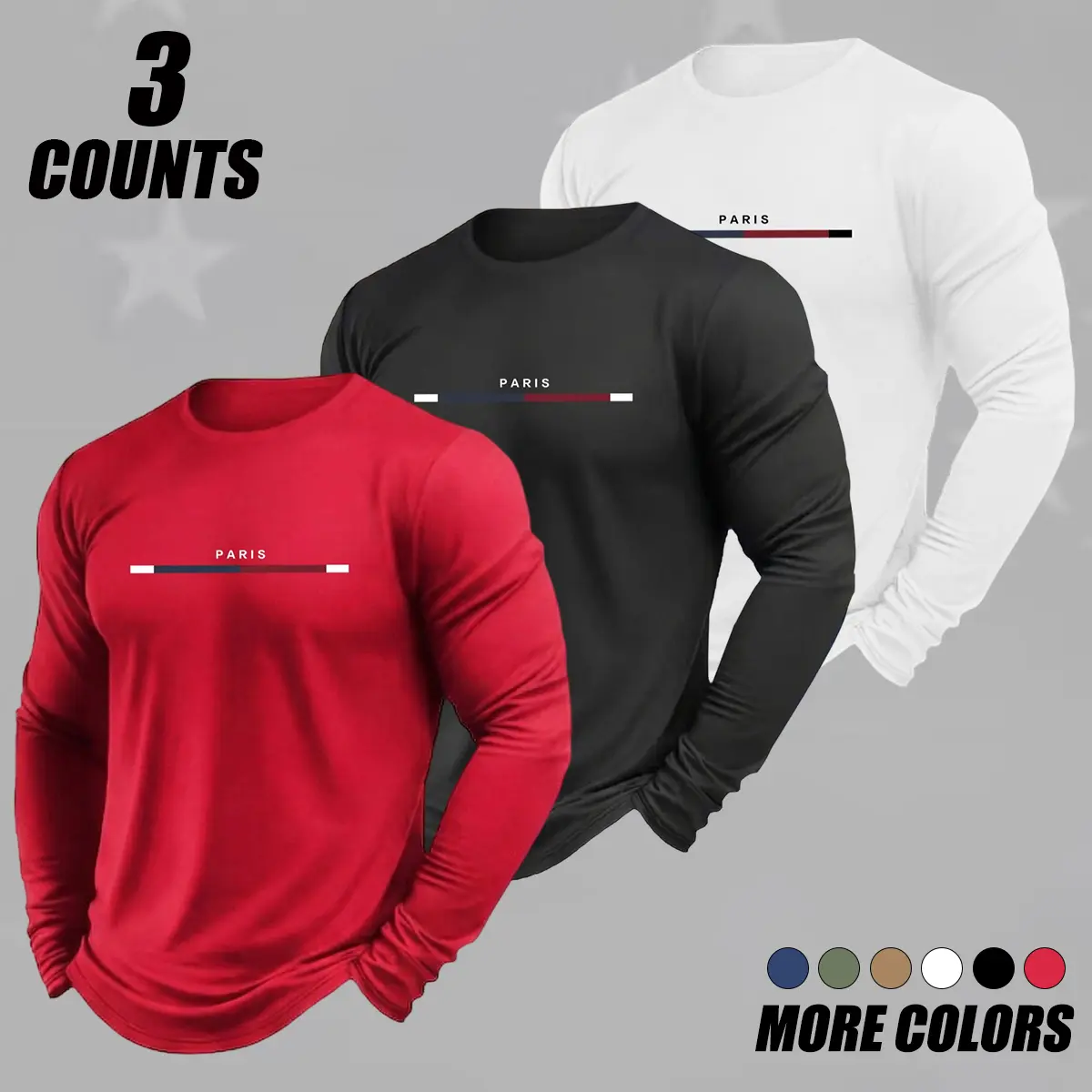 Men's Long Sleeve Shirt, Solid Crew Neck Breathable Polyester Athletic Top for All Seasons Gym and Running, Activewear Gym, Casual Sports Tops, Standard Sizes, Athletic Tee, Breathable Workout Tops