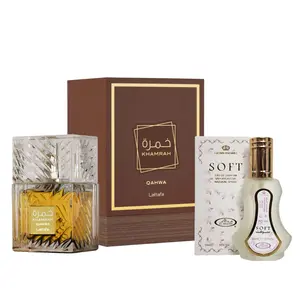 2 Pack of Khamrah Qahwa for Unisex Eau de Parfum Spray, 100ml by Lattafa and Soft 35 ml perfume