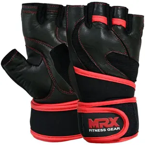 Mrx Weight Lifting Leather Gloves With Long Wrist Strap for Men and Women