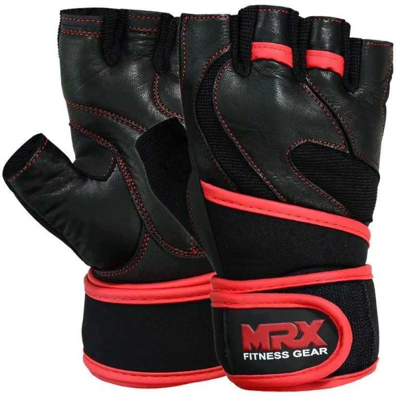 MRX BOXING & FITNESS Flexible Fit Genuine Leather Weight Lifting Gloves for Men/Women, Sturdy Strength Training Accessory with Padded Palm & Long Adjustable Strap, Gym, Wrist Strap, Unisex, Gym Accessories, Heavy Duty Protection, Secure, Long-Lasting, Wei