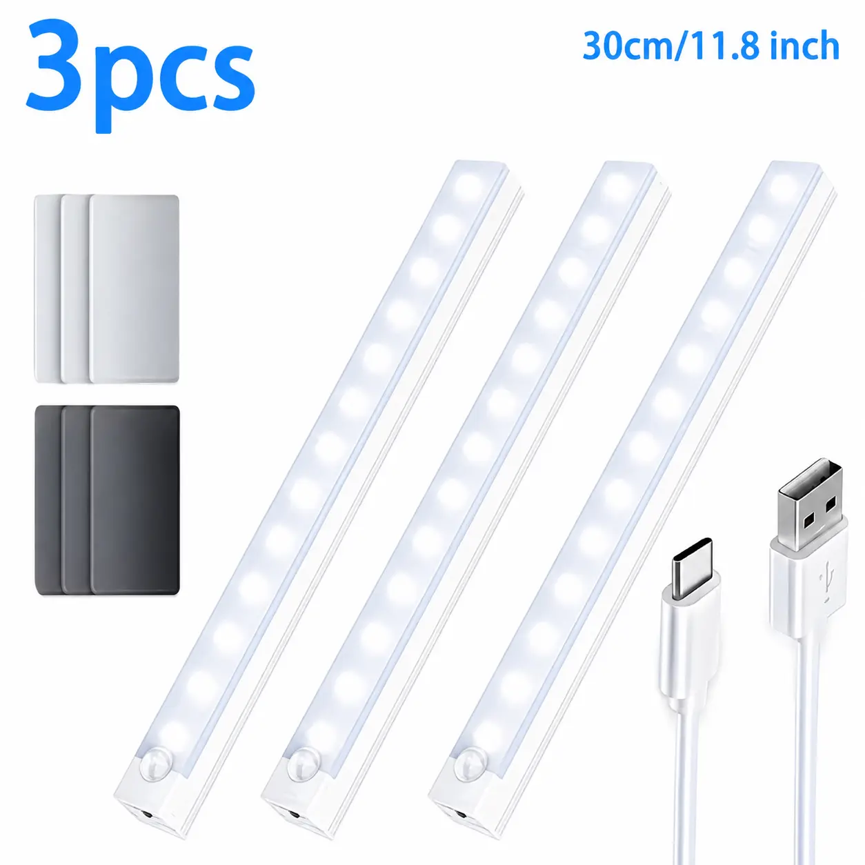 3-Pack Rechargeable Magnetic Under-Cabinet LED Lights with Human Motion Sensor, Long-Lasting Lithium Polymer Batteries, Sleek Compact Downlighting for Kitchen, Closet Home Decorative Lighting Supplies