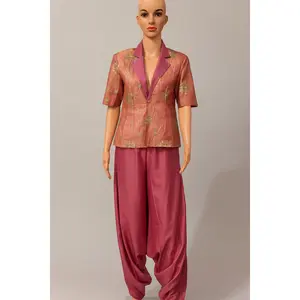 Indo-Western Dhoti Pant Set - Magenta Pink & Gold