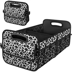 Car Organizer for SUV - 6 Big Pocket Trunk Storage With Waterproof Polyester, Car Accessories for Women/Men, Cow Print