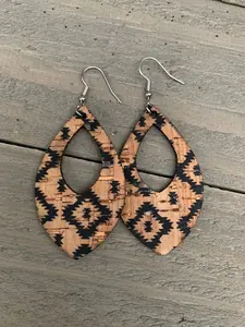 Black Aztec Cork Teardrop Earring