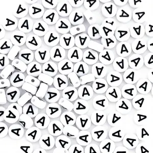 300Pcs Vowel Letter Beads for Friendship Bracelets Making 4X7mm Individual Round White Alphabet Beads A