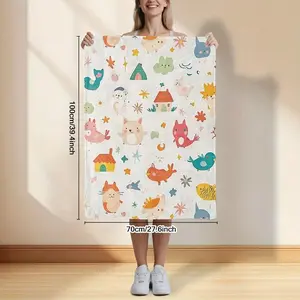 Cute Cartoon Animal & House Printed Soft Flannel Blanket - 70x100cm Cozy Colorful Throw for Kids