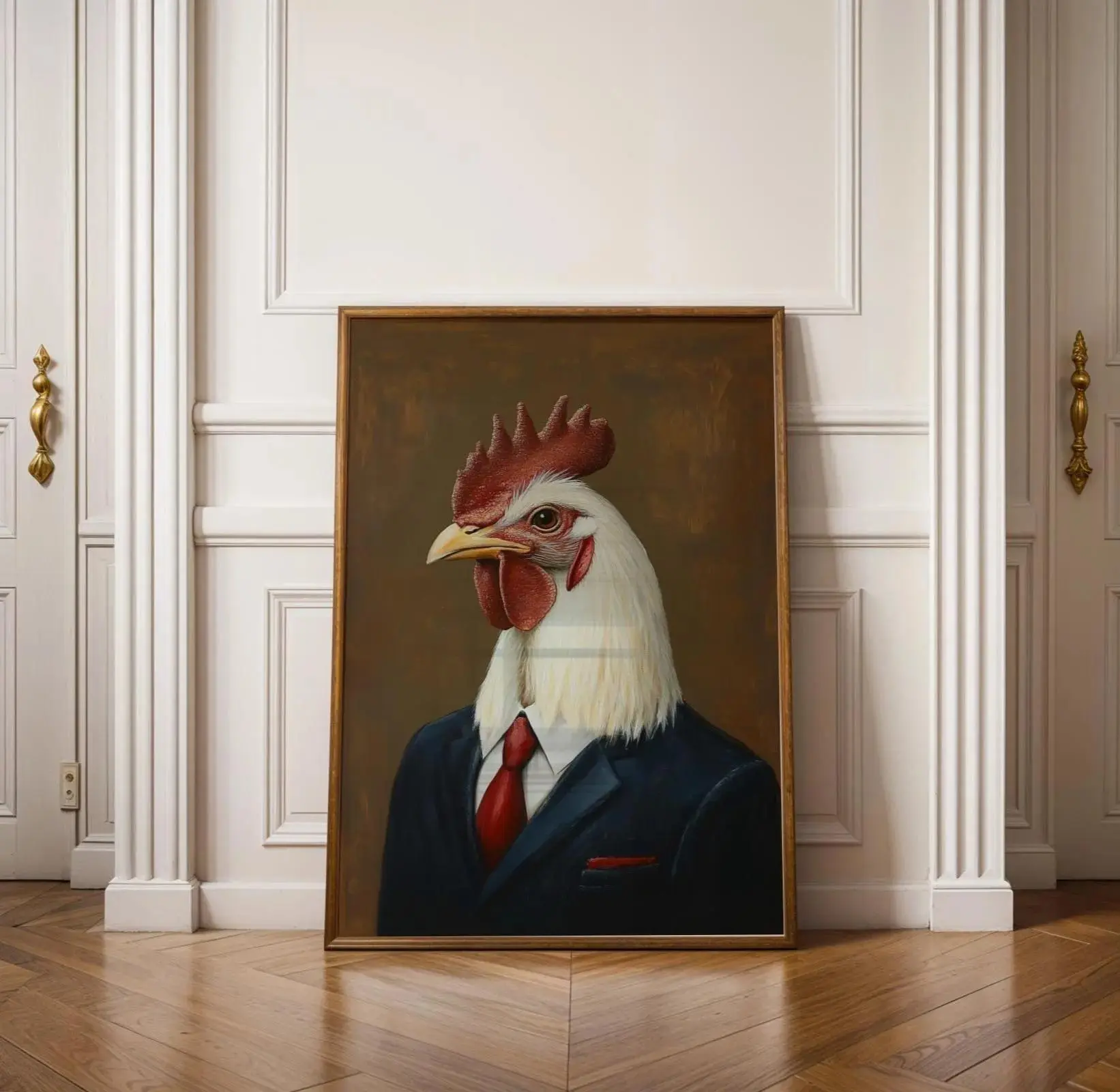 Funny Chicken Portrait, Rusticl Print, Quirky Farm Decor, Rooster Poster, Chicken Printable Wall Art, Brown Background Animal Print