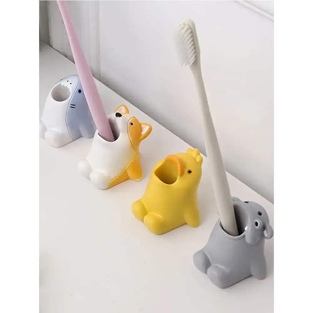 Cartoon Animal Toothbrush Holder Cute Corgi Shark Storage Stand Makeup Brush Stationery Organizer Bathroom Decoration