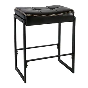 Modern Adjustable Bar Stool - 24 Inch Counter Height Chair with Curved Padded Waxed Leather Seat & Footrest - Comfortable Seating for Kitchen Island, Home Bar, Dining, or Cafe - Easy Assembly