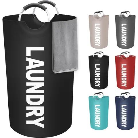 115L Rectangular Modern Oxford Portable Sturdy Laundry Basket - Collapsible, Waterproof, Foam-Protected Aluminum Handles, Wipe-Clean for Bedroom, Living Room, Travel Use (Black)