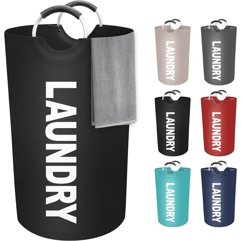 115L Rectangular Modern Oxford Portable Sturdy Laundry Basket - Collapsible, Waterproof, Foam-Protected Aluminum Handles, Wipe-Clean for Bedroom, Living Room, Travel Use (Black)