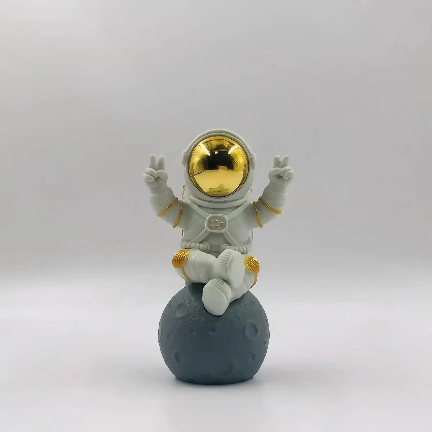 PVC Gold-White Big Astronaut Figurine - Gold Sculpture, Adorable Topper, Character Minifigure for Home Shelf, Desk Decor, Gold Sculpture Statues