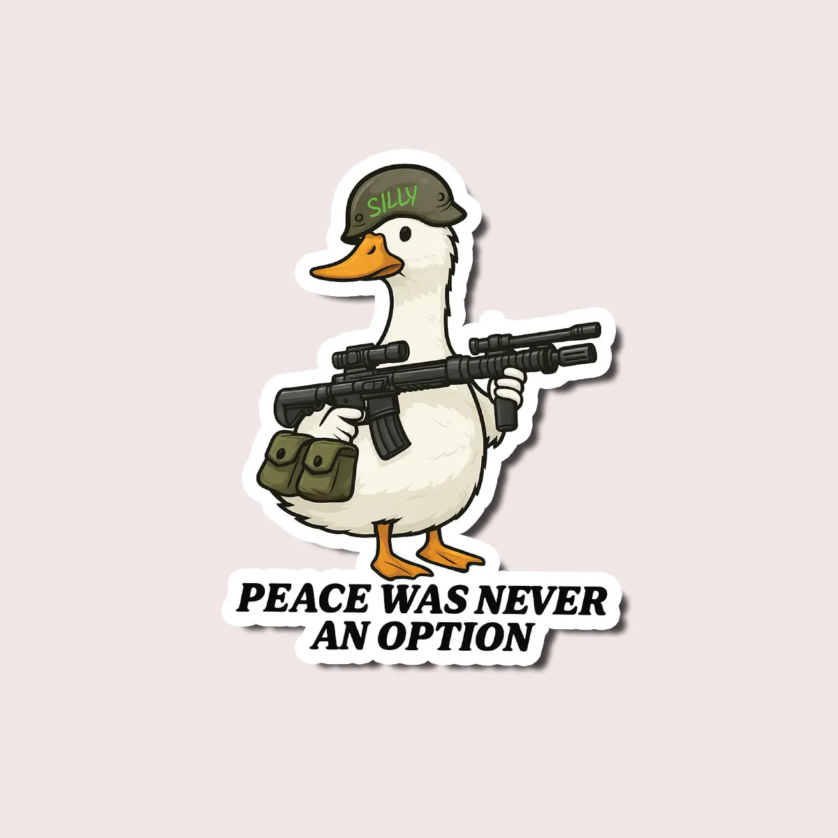 Peace Was Never an Option Duck Dad Sticker, Funny Armed Duck Military Decal,  Epic Father’s Day Gift for Tactical and Quirky Dads