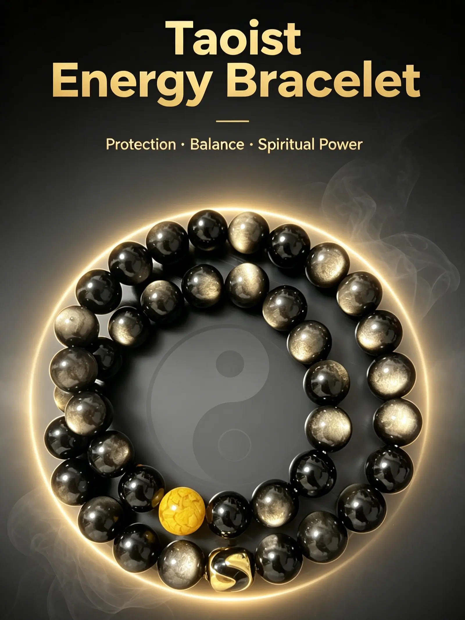 Black Shine Smooth Intent Pearl Obsidian Bracelet