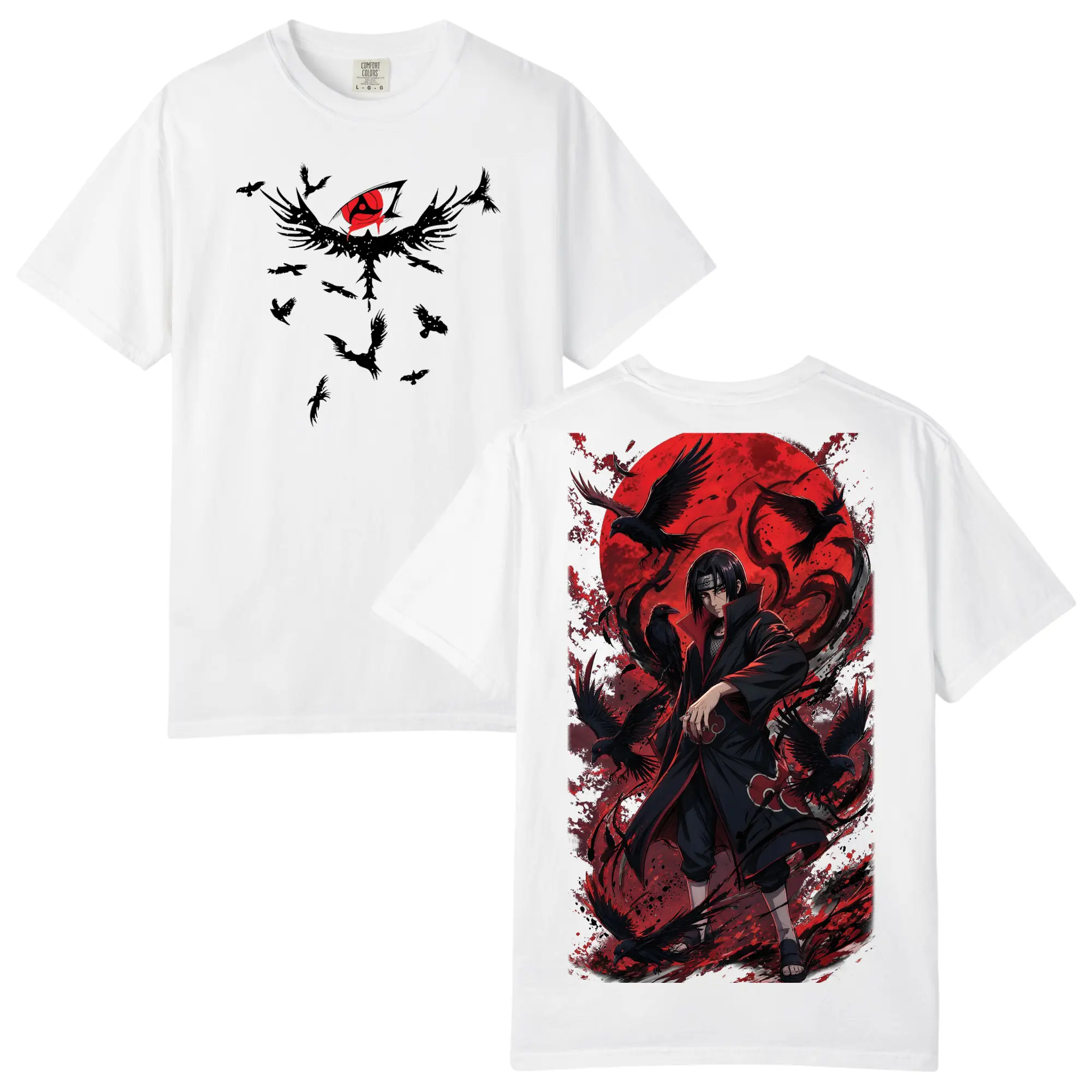 Retro Limited Itachi Sharingan Uchiha Naruto Anime Oversized T-Shirt, Vintage Crow Ninja Red Moon Graphic Tee, Unisex Y2K Streetwear Otaku Manga Movie Fans Gift