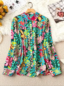 Women's Plus Size Floral Design Comfortable Casual Vintage Style Shirt, Stylish Daily Wear Top, Perfect for All Occasions