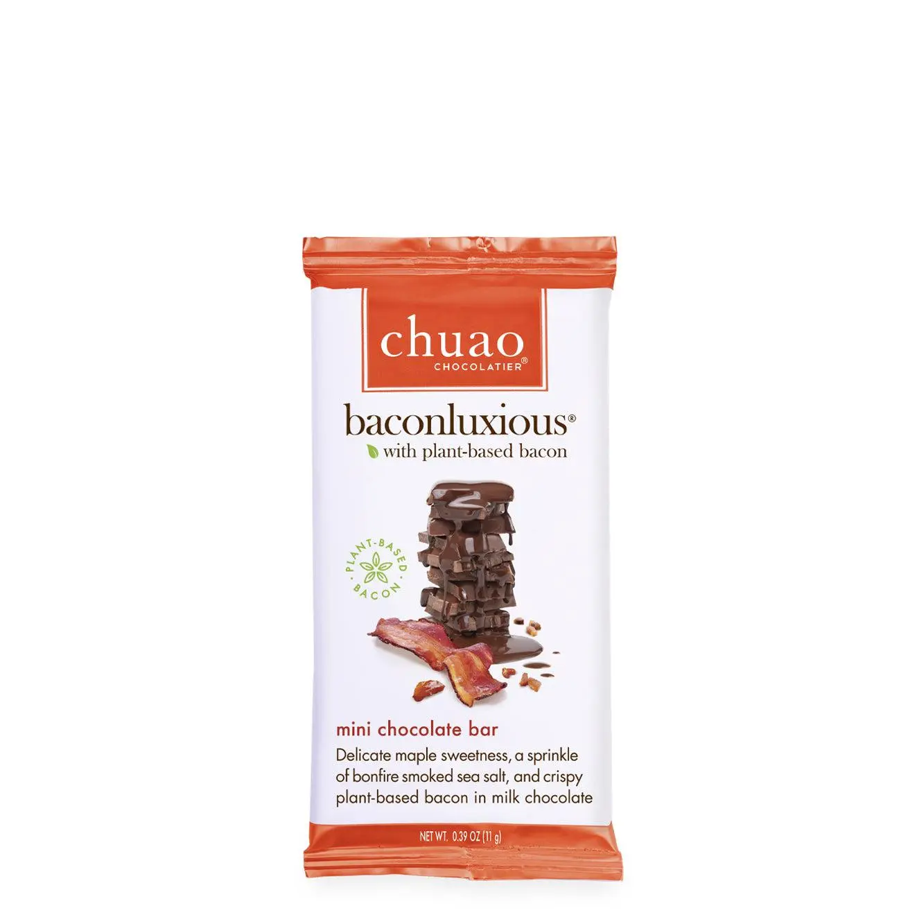 Chuao Chocolatier Baconluxious with Plant-Based Bacon Milk Chocolate Mini Bars - Pack of 24 (0.39 oz Each) Fair Trade Certified, Kosher, Peanut Free, No Gluten, Vegetarian