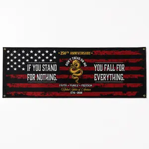 USA Don’t Tread On Me Banner, 250th Anniversary Patriotic Snake Flag Matte Banner, Faith Family Freedom American Flag 1776-2026, Independence Day Outdoor Fence Garage Banner