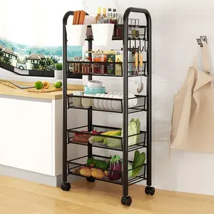Fruit Vegetable Produce Basket Storage Organizer for Kitchen, Pantry, Bathroom Fruit Vegetable Storage Basket, 5 Tier Stackable Metal Mesh Storage Basket with 360 Degree Wheels, Rolling Multi-Tier Light Rack Steel Boxes Hanging laundry basket