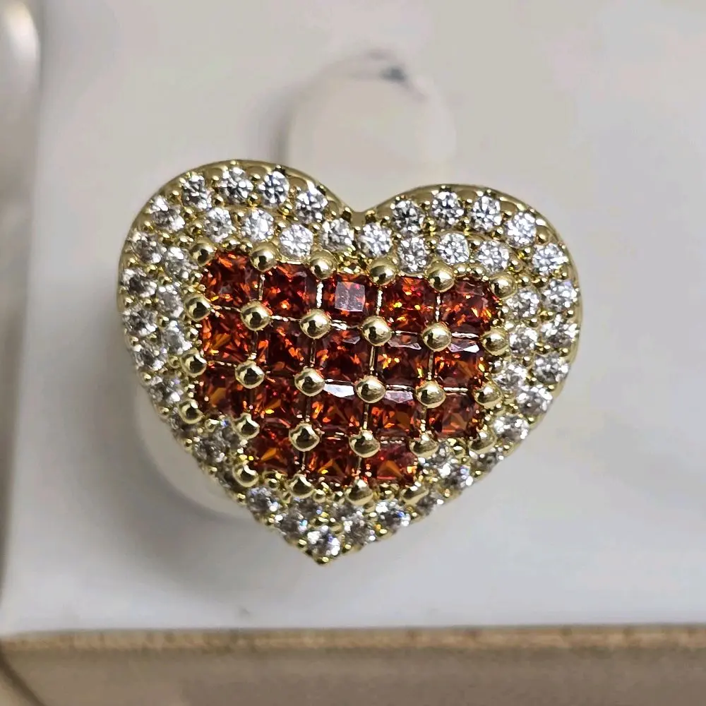 # 0064 Anillos Adiamantados Color Rojo Oro Laminado 14k Alta Calidad Joyería de Corazón Brillante