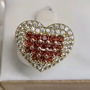 # 0064 Anillos Adiamantados Color Rojo Oro Laminado 14k Alta Calidad Joyería de Corazón Brillante