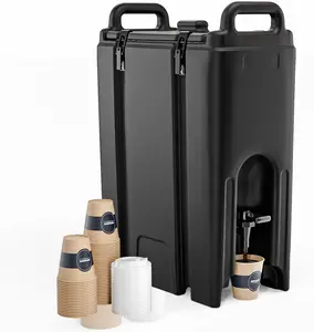 ROVSUN 5/12Gallon Insulated Beverage Dispenser, Ice and Hot Drink Server with Handles, Faucet & 20/50 Cups, Food-grade LLDPE Drink Dispenser, Hot and Cold Beverage Server for Party Catering Event Restaurant