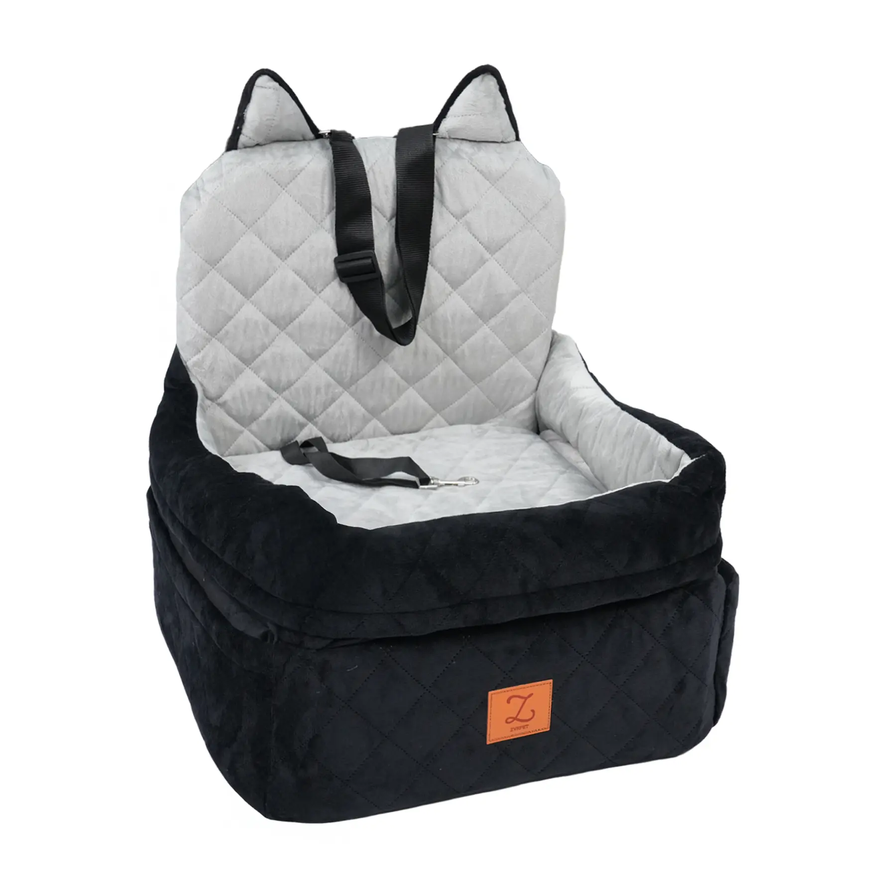 ZVRpet Pet Car Bed Gray & Black Fully Detachable and Washable Memory Foam Dog Car Seat Soft Fabric Easy to Install with Adjustable Straps Anti-Slip Bottom Cover for Back Seat for Car SUV Outdoor Travel Pet Carrier