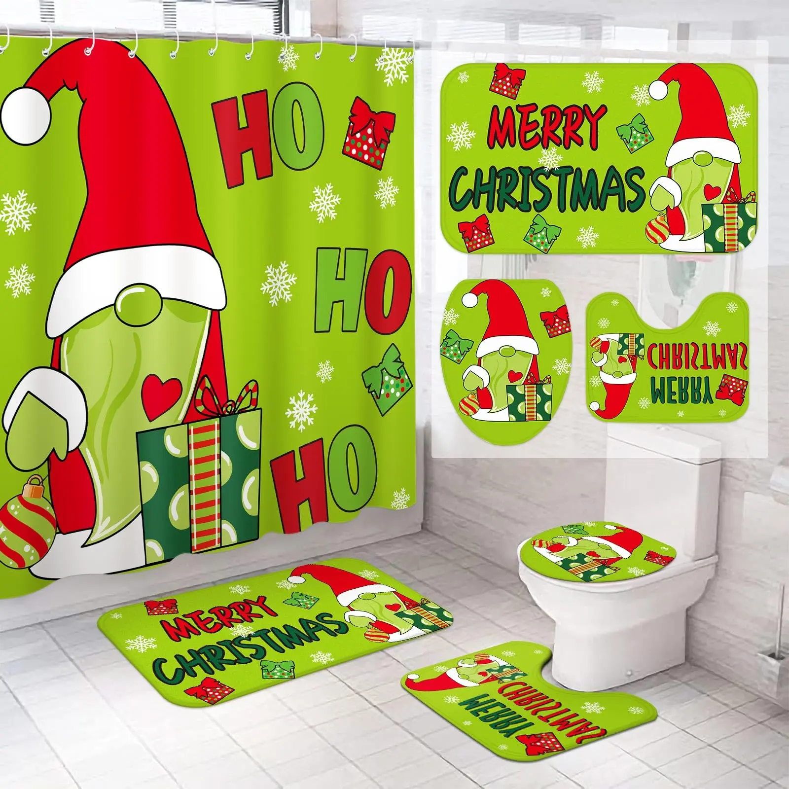 4 Pcs, Green Christmas Pattern