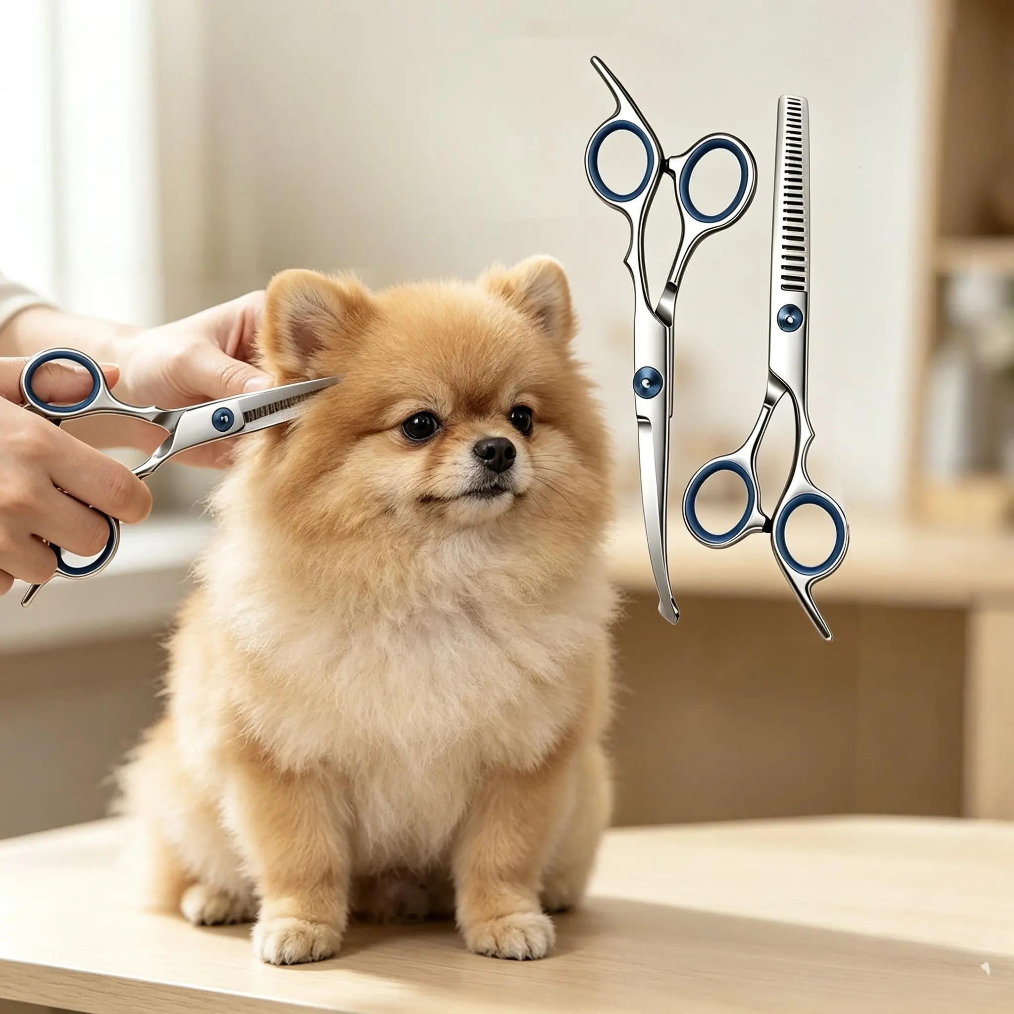 SHARLOVY 2 Pack Premium Grooming Scissors for Dogs & Cats, Safe Round Tips, Stainless Steel Thinning Shears, Easy & Comfortable to Use