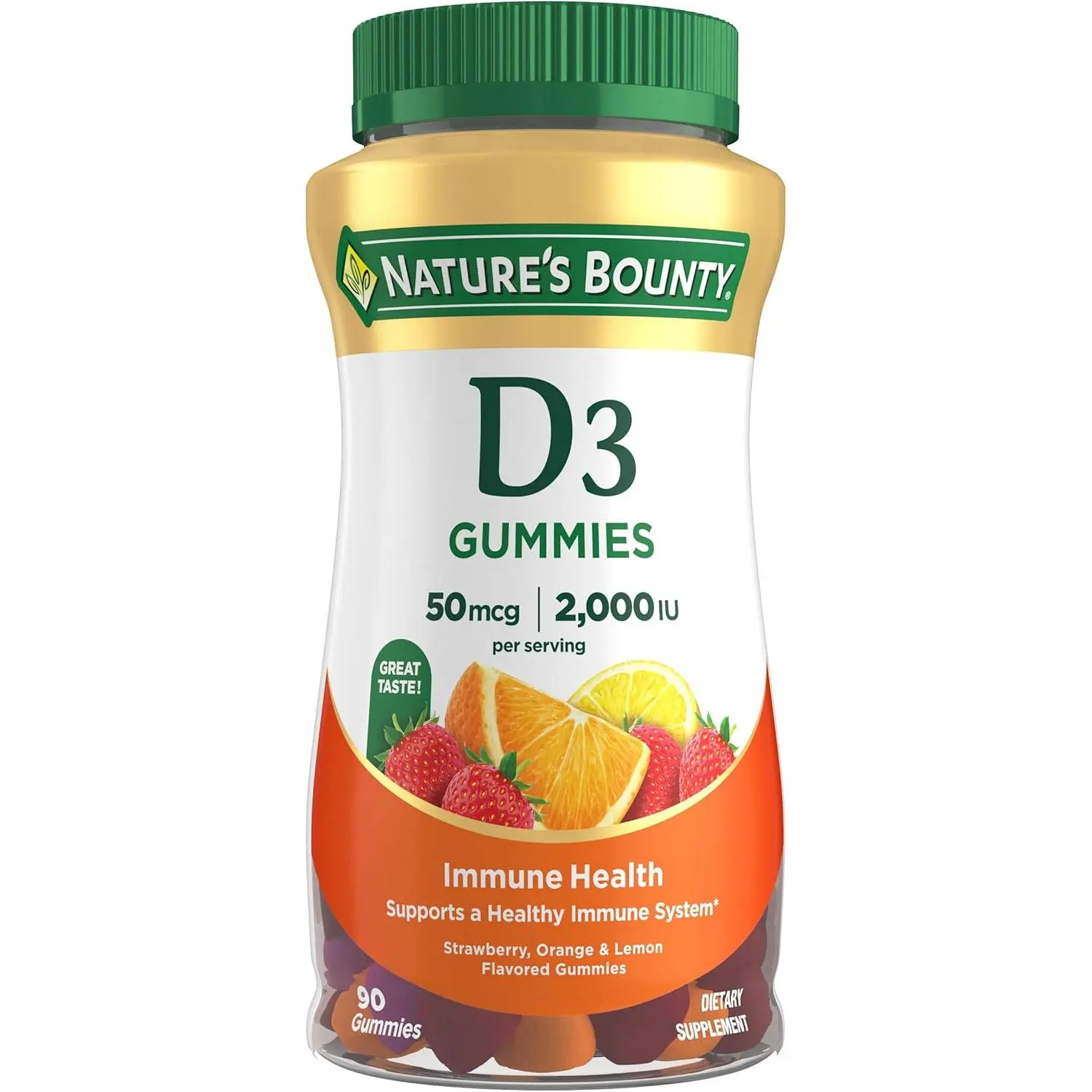 Nature's Bounty Natural Vitamin D3 Supplement Gummies - 50mcg, 90 Count, Edible