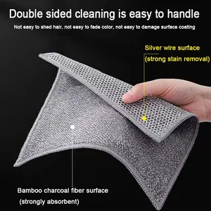 Non-Scratch Wire Dishcloth Steel Wool Scrubber Pads Reusable Kitchen Cleaning Scrub Pads for Dishes Sinks Stove Tops Silver Wire Surface Strong Stain Removal Bamboo Charcoal Fiber Surface Strongly Absorbent Eco-Friendly and Cost-Effective