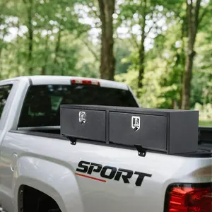 Heavy Duty Truck Tool Box Steel with Lock and Key, 48 x 16 x 13 Inch Black Underbody Toolbox for Pickup Truck Bed, RV, Trailer