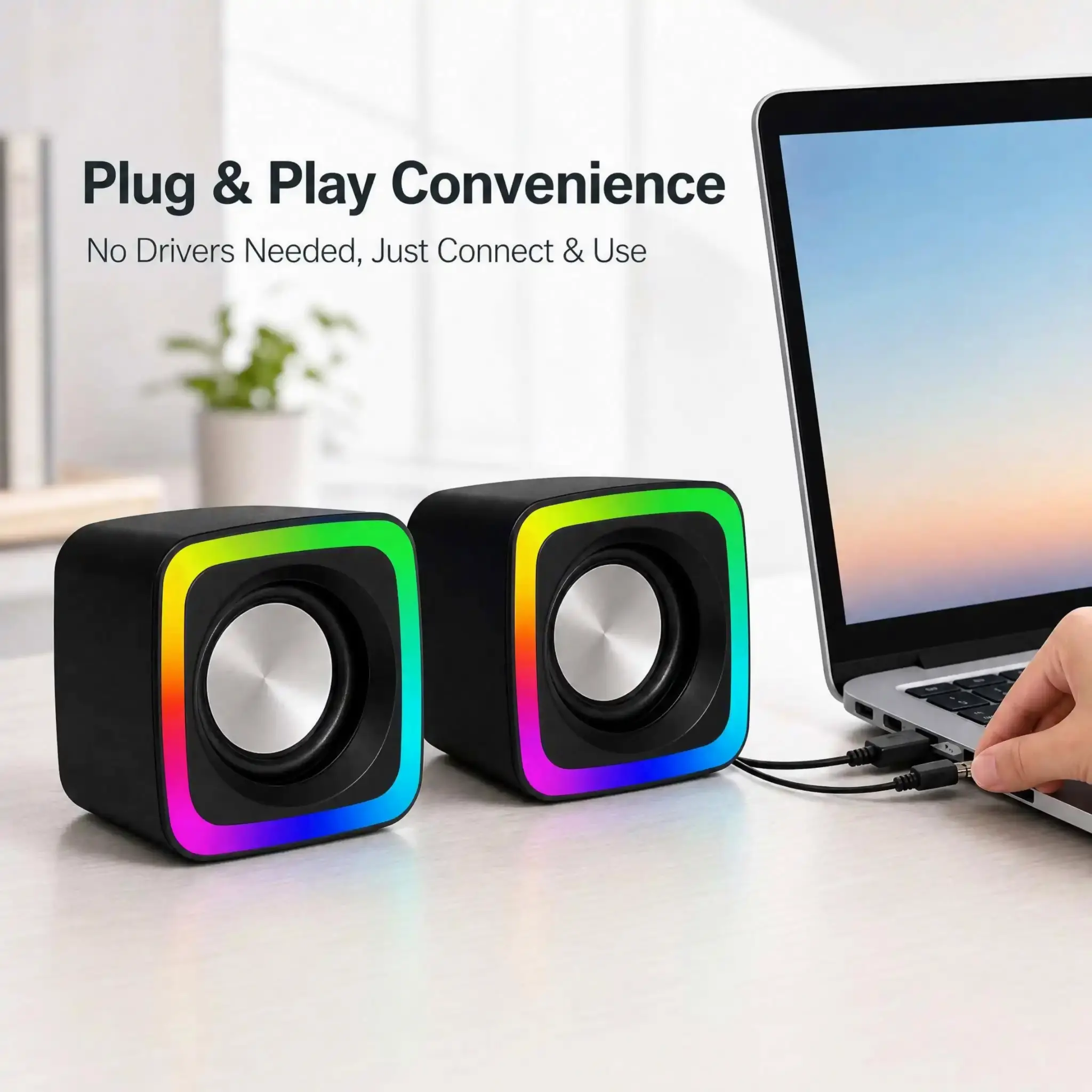 Wired Desktop Speaker Set with 2-Inch Dual Speakers, 3W*2 Power Output, USB 5V Power Supply, 3.5mm Audio Interface, Wire Control Operation, ≥88db SNR for Clear Sound, Compact Size, Compatible with PC Laptop PS5 PS4 Xbox  for Home Office Gaming Music